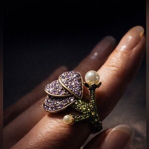 Heidi Daus Crystal Flower Ring w/ Pearl Stems | Statement Cocktail Ring